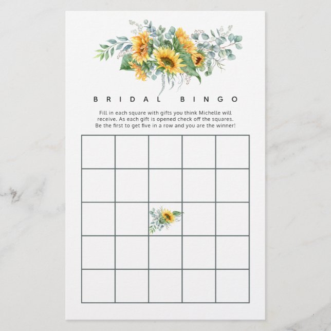 Papier Boho Sunflower Eucalyptus Fête des mariées Bingo (Devant)