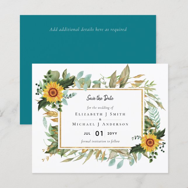 Papier Boho Sunflower Sage Mariage de verdure (Devant / Derrière)