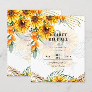 Papier Boho Sunflowers Mariage rustique Inviter Double Cô