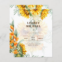 Boho Sunflowers Mariage rustique Inviter Double Cô