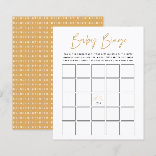 Papier Boho Sunshine Baby Bingo Jeu (Devant / Derrière)