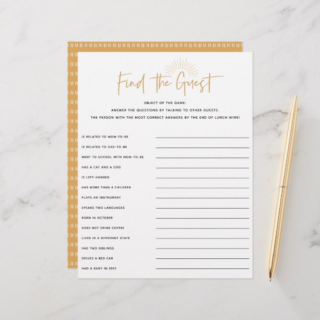 Papier Boho Sunshine Baby shower Invité Jeu (Devant/Arrière en situation)