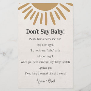 Papier boho sunshine ne pas dire baby shower jeu