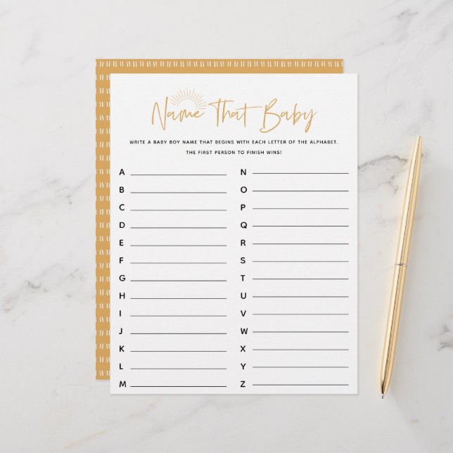 Papier Boho Sunshine Nom Ce Jeu Baby shower (Devant/Arrière en situation)