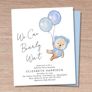 Papier Boho Teddy Bear Baby Boy Shower Invitation