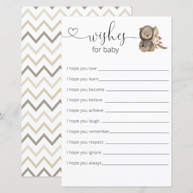 Papier Boho Teddy Bear Baby shower Souhaite Pour Bébé (Devant / Derrière)