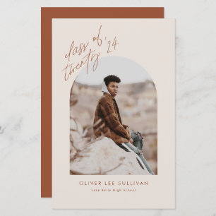 Papier Boho Terracotta Arch Photo Graduation Invitation