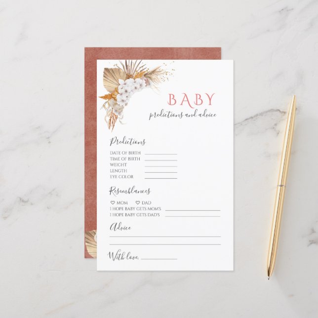 Papier Boho Terracotta Prédictions & Conseils Baby shower (Devant/Arrière en situation)