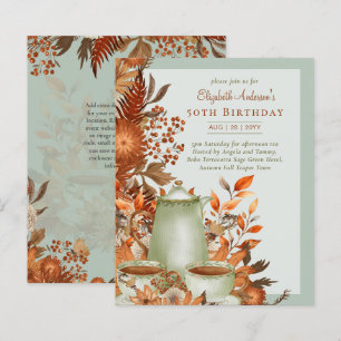 Papier Boho Terracotta Sage Tea Party Floral Anniversaire