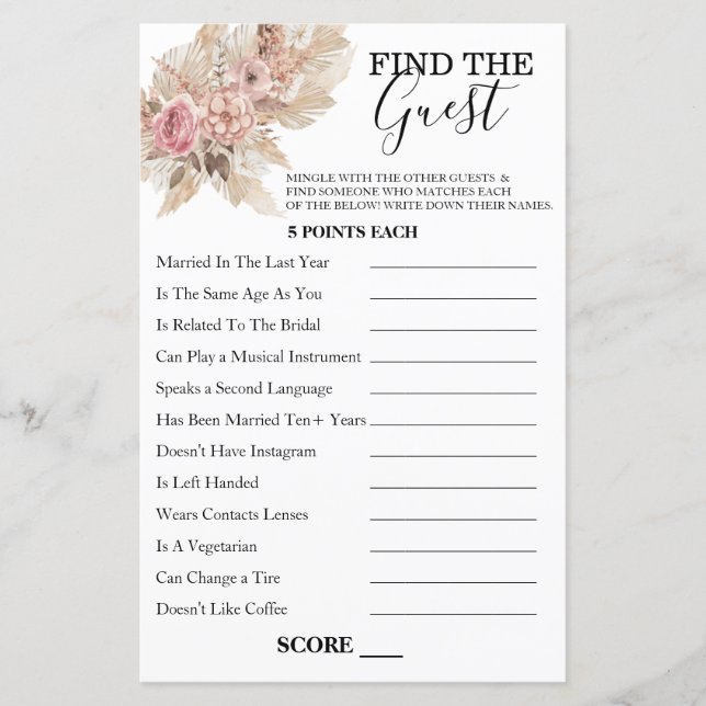 Papier Boho Thème Trouver Le Jeu D'Invités (Devant)