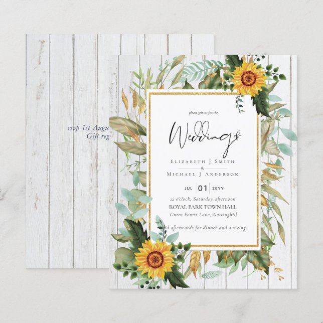 Papier Boho Tournesols verdure Aquarelle BUDGET Mariage (Devant / Derrière)