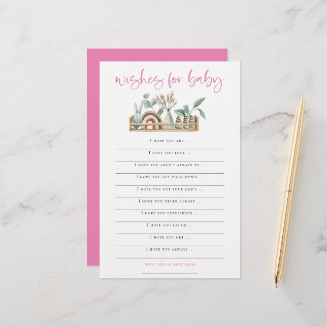 Papier Boho Toys rose Voeux pour le jeu de Baby shower (Devant/Arrière en situation)