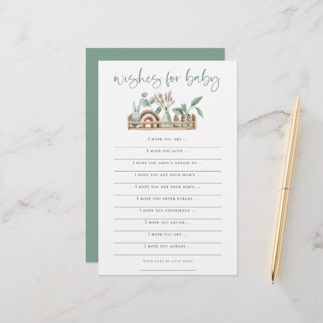 Papier Boho Toys Sage Wis for Baby shower Game (Devant/Arrière en situation)