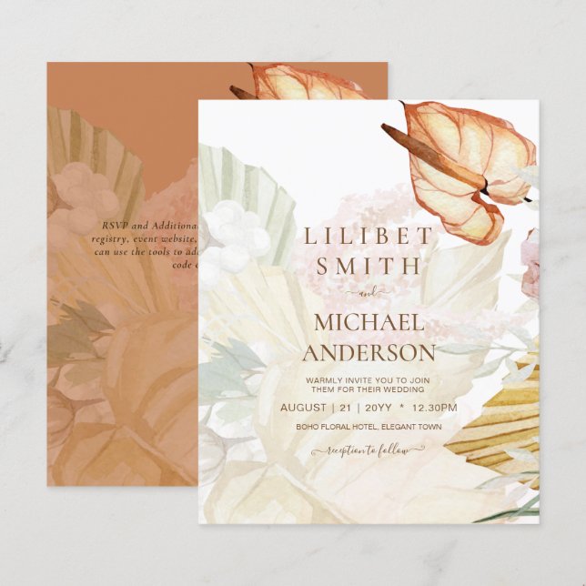 Papier BOHO Tropical Pampas Grass Mariage (Devant / Derrière)