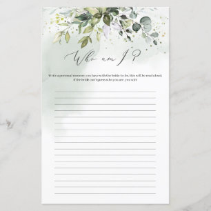 Papier Boho verdure feuillage Qui suis-je jeu de douche n