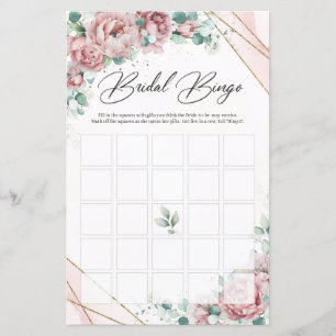 Papier Boho vert floral brun cadre doré bingo nuptiale