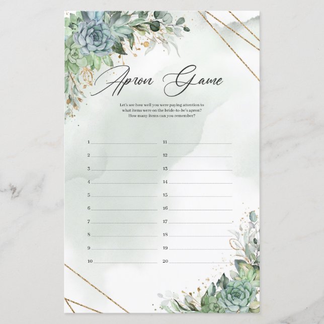 Papier Boho vert succulent eucalyptus or Apron Jeu (Devant)