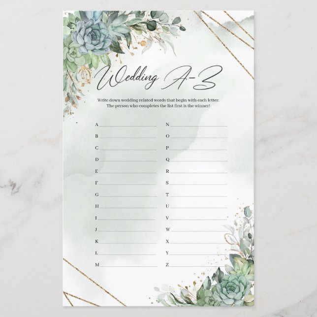 Papier Boho vert succulent eucalyptus or Mariage A-Z (Devant)