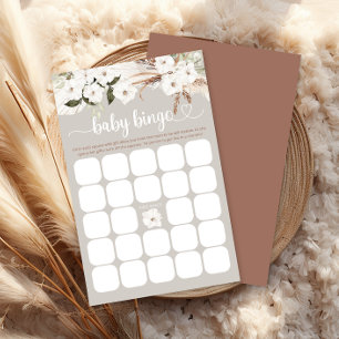 Papier Boho White Floral Baby shower Bingo Game Card