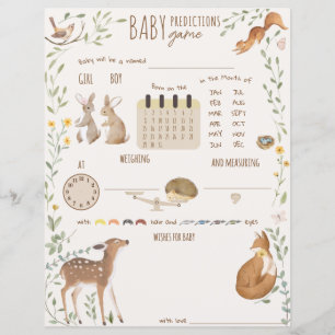 Papier Boho Woodland Animaux Baby Predictions Jeu d'essai