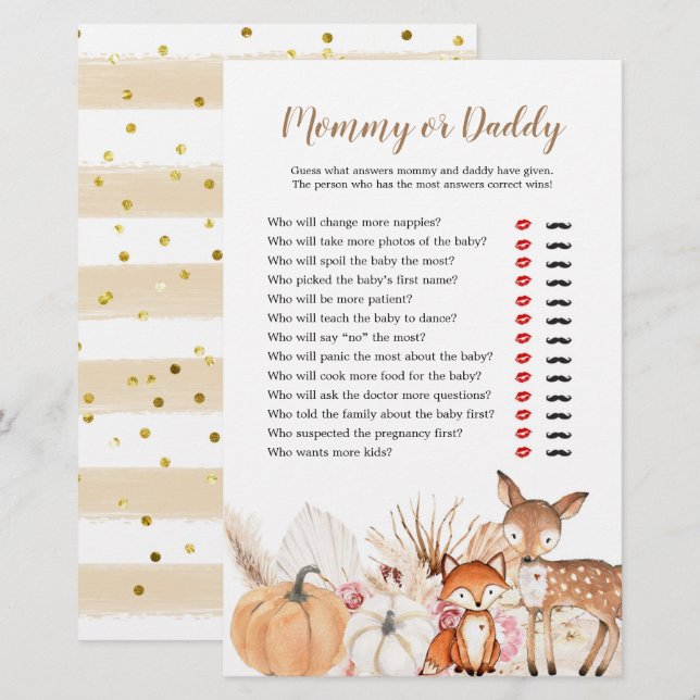 Papier Boho Woodland Citrouille Jeux pour maman ou papa (Devant / Derrière)