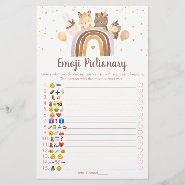 Papier Boho Woodland Rainbow Emoji Pictionary Showame (Devant)