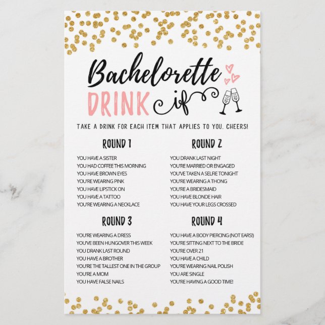 Papier BOIRE PERSONNALISÉ SI Bachelorette, Hen Party jeu (Devant)