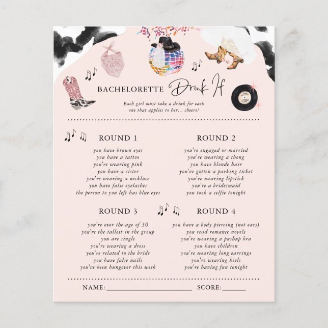 Papier Boire si | Disco Cowgirl Bachelorette Partie (Devant)