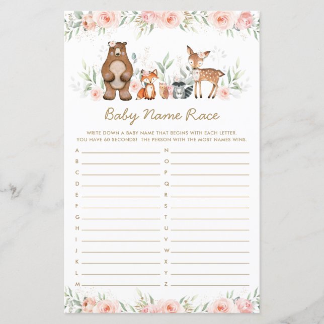 Papier Bois Animaux Blush Floral Nom de la race Jeu (Devant)