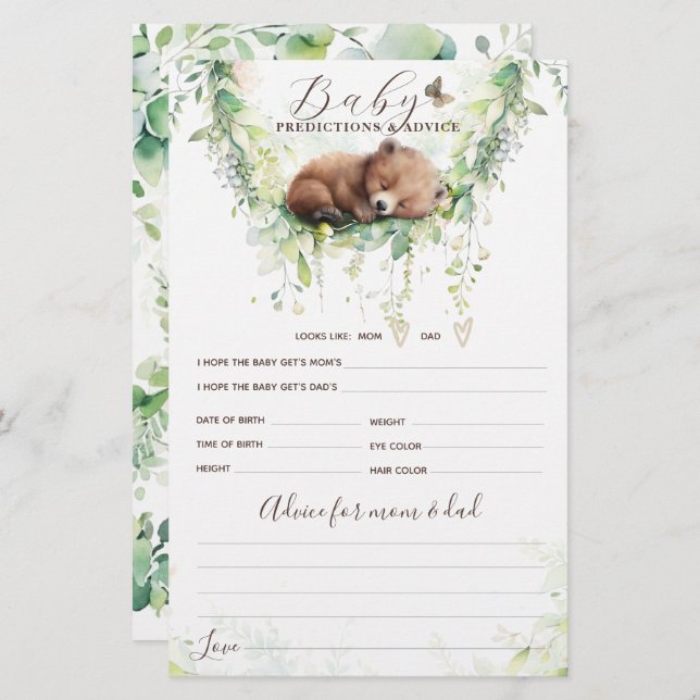 Papier Bois Animaux Forêt Verdure Baby shower Jeu (Devant / Derrière)