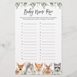 Papier Bois Animaux Nom du Baby shower Course Jeu