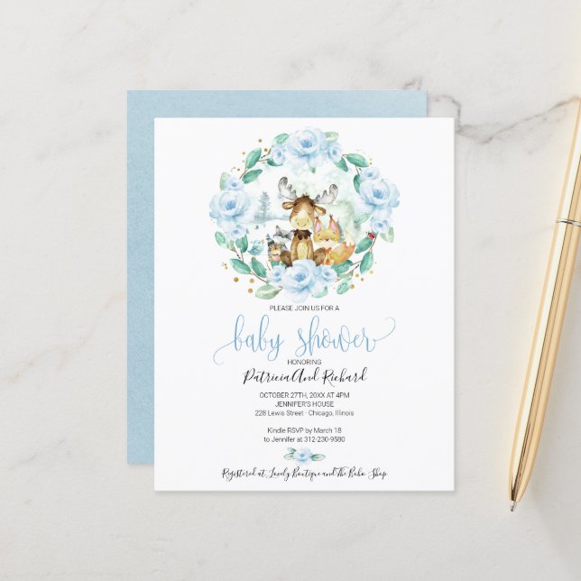 Papier Bois Animaux Végétation Baby shower budgétaire (Devant/Arrière en situation)