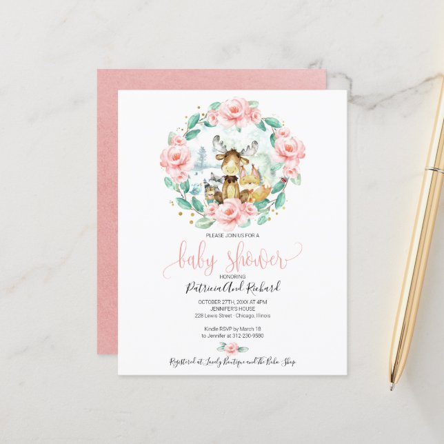 Papier Bois Animaux Végétation Baby shower budgétaire (Devant/Arrière en situation)