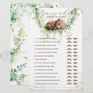 Papier Bois Animaux Végétation Baby shower Guess Game