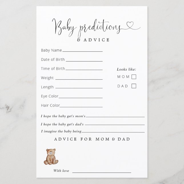Papier Bois Baby shower Baby Predictions Conseil (Devant)