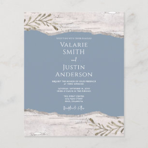 Papier Bois de bouleau Faire-part de mariage bleu Dusty