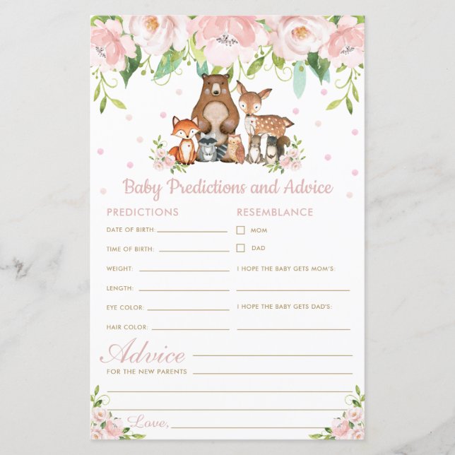 Papier Bois Floral Baby Prédictions et conseils douche (Devant)