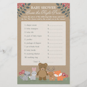 Papier Bois Florales Baby shower Devinez juste Prix