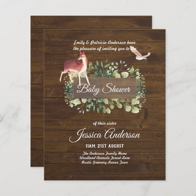 Papier Bois Flore et faune BABY SHOWERS Invitations (Devant / Derrière)