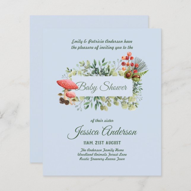 Papier Bois Flore et faune BABY SHOWERS Invitations (Devant / Derrière)