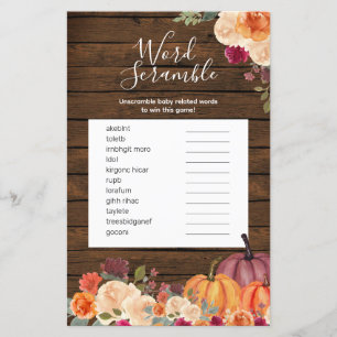 Papier Bois Rustique Citrouille Floral Mot Scramble Jeu