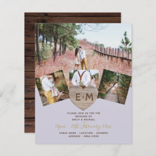 Papier Bois rustique gravé Coeur PHOTO COLLAGE Invitati