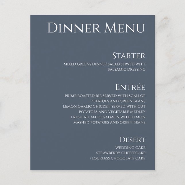 Papier Boisson mariage et dîner Menu-Bleu et Blanc (Devant)