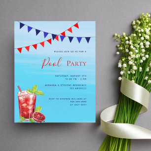 Papier Boisson rouge eau bleue budget piscine invitation