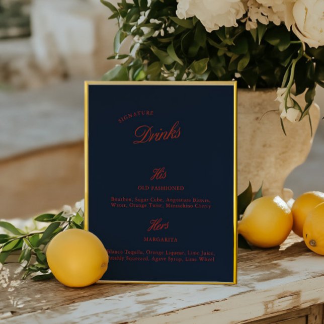 Papier Boisson Signature Deep Blue Mariage Noir et Rouge  (Signature Drink Deep Blue Black & Red Wedding Menu)