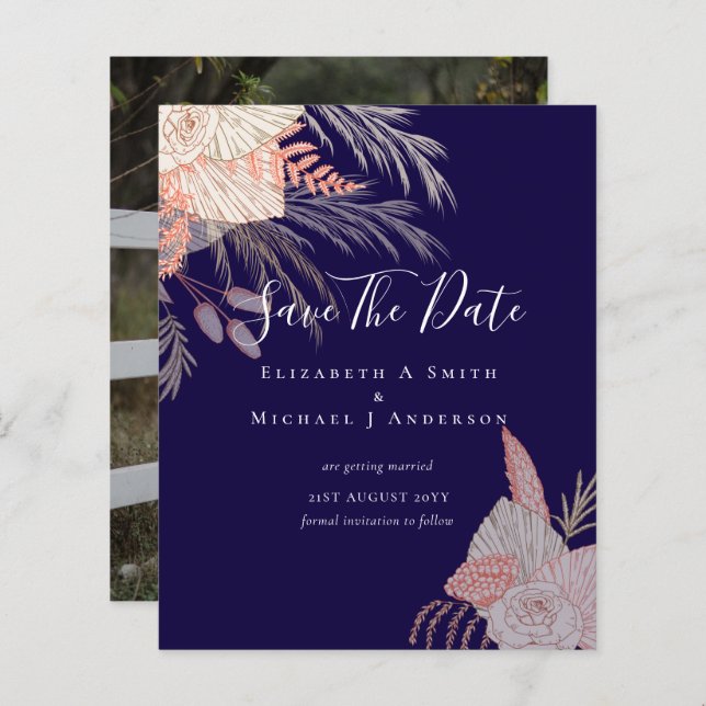 Papier BON MARCHÉ Photo Enregistrer Dates PAMPAS GRASS Te (Devant / Derrière)