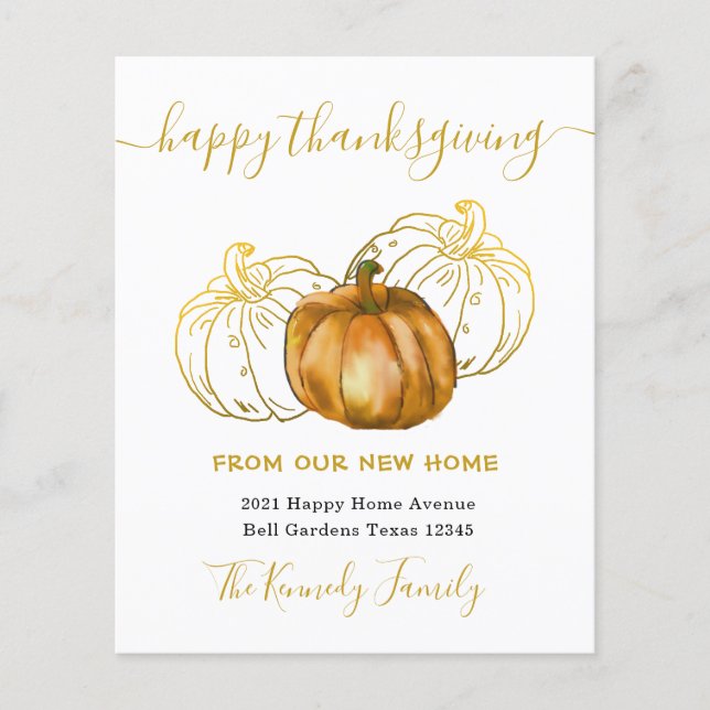 Papier Bon thanksgiving Gold Citrouille Nouvelle adresse  (Devant)