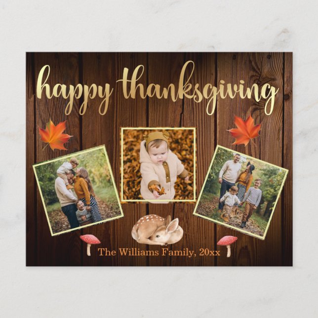 Papier bon thanksgiving rustique photos d'or collage cart (Devant)