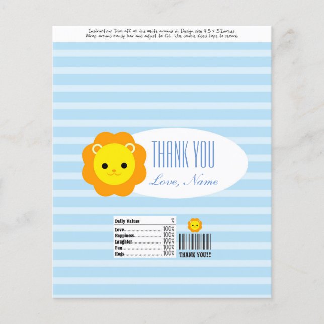Papier Bonbons Bar Wrapper Faveur - lion bleu (Devant)