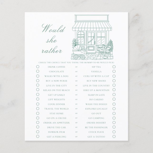 Papier Bonjour Bebe Baby shower Would she rather (Devant)